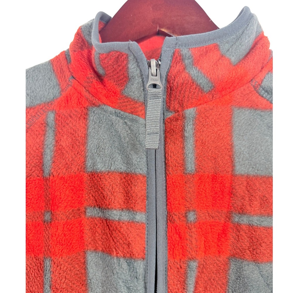 Merona Mens‎ Plaid Fleece Jacket Red Gray Full Zip Long Sleeve Size L